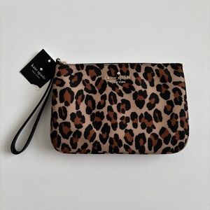 Kate Spade Chelsea Spotted Leopard Medium Wristlet Pouch Brown NWT